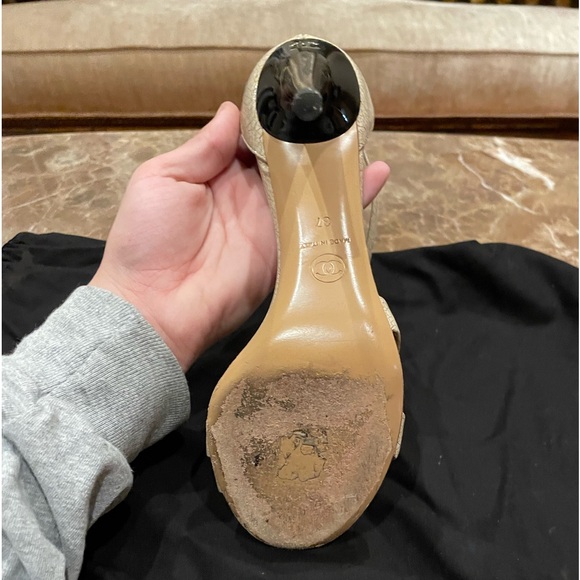 Chanel Vintage Beige Strappy Heels - Picture 8 of 14